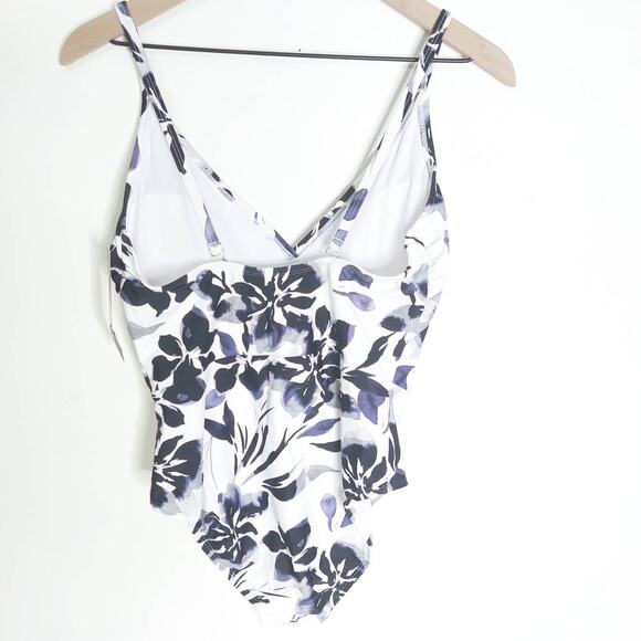 Aqua Couture NWT One Piece Black White Floral Wrap Swimsuit Medium - Picture 4 of 7
